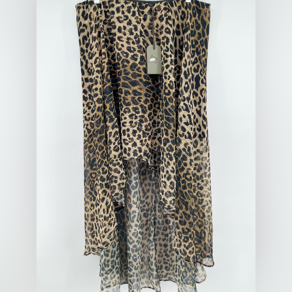 ALLSAINTS

Slvina Leppo Skirt Size US 10 NWT Animal Leopard Print High Low